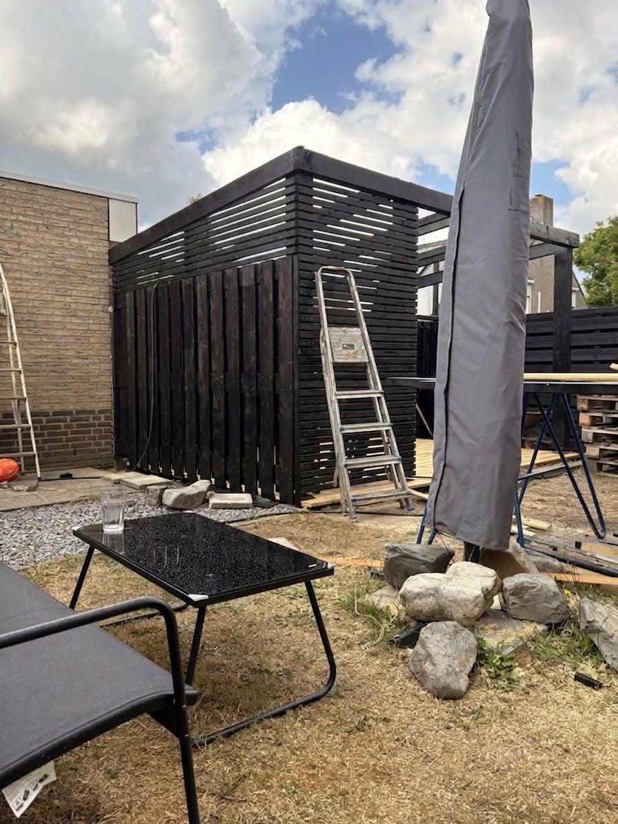 Grote parasol met hoes, Tuin en Terras, Parasols, Ophalen, Gebruikt, 2 tot 3 meter, Stokparasol
