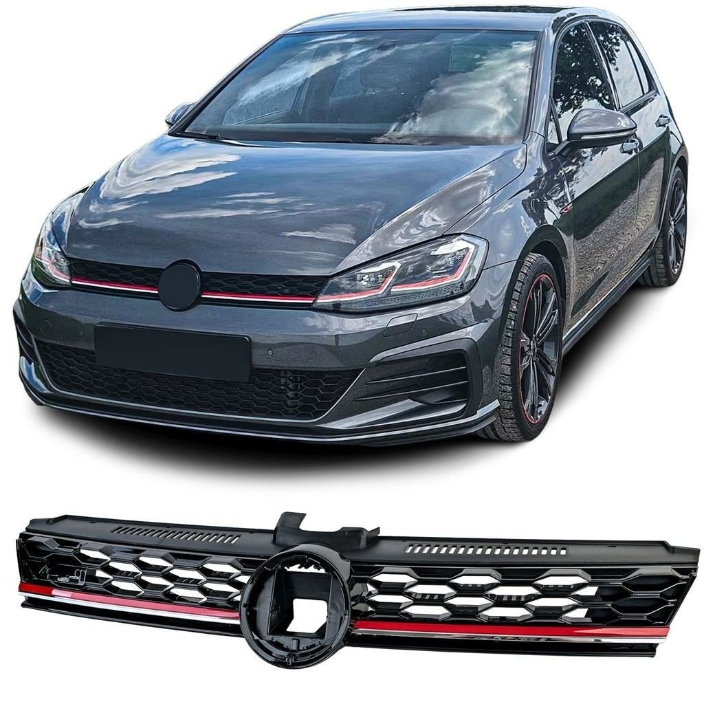 Grill Voor VW Golf 7 Facelift GTI Look Glans Zwart Rode Bies, Verzenden, Automotive Parts, A.parts@hotmail.nl, Trasmolenlaan 12 3447 GZ Woerden