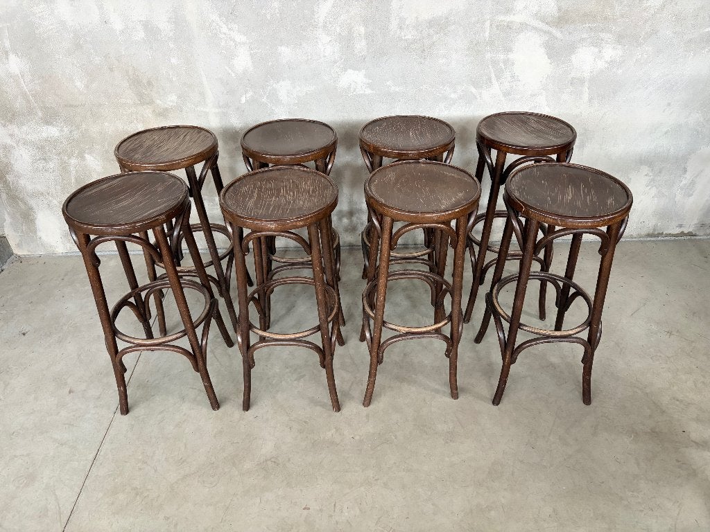Thonet Barkrukken Donkerbruin 8 Stuks, Huis en Inrichting, Barkrukken, Ophalen, Met voetsteun, 60 tot 90 cm, Hout