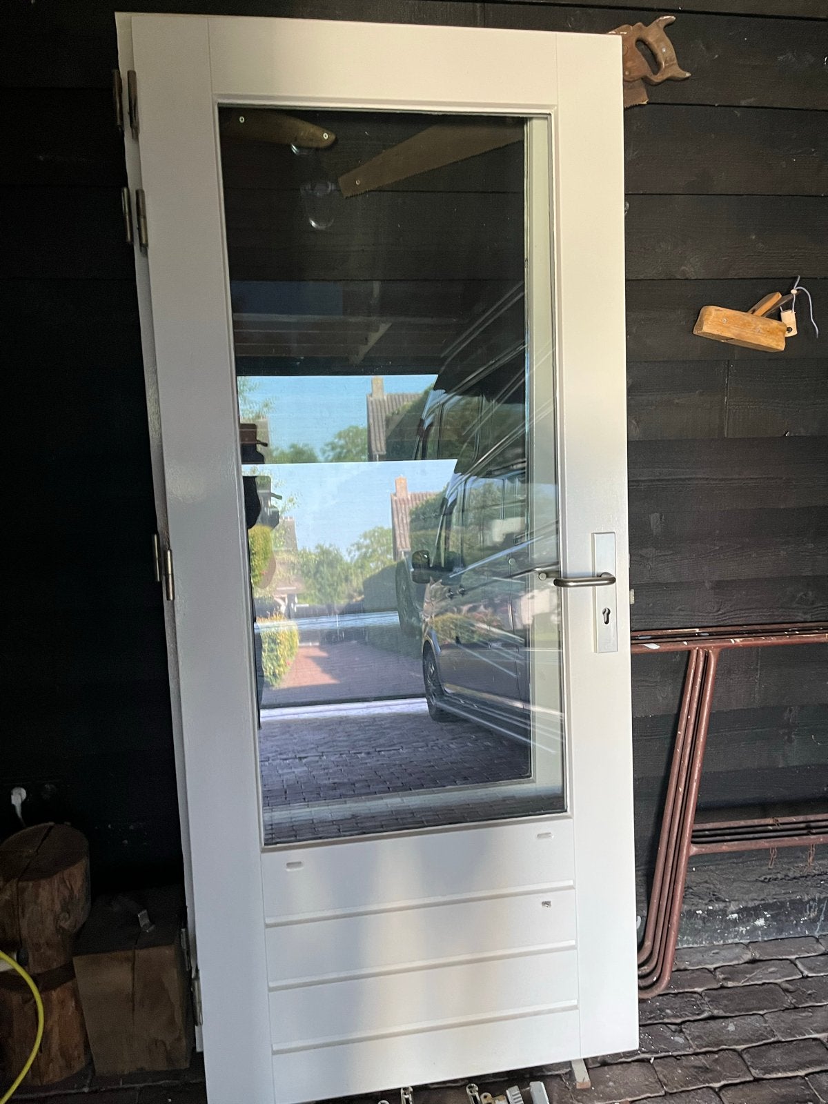 Merbau Buitendeur,HR++ , 3puntsl. 92,7 x 211,5, Ophalen, Gebruikt, Buitendeur, 200 tot 215 cm