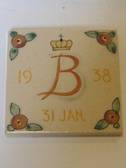 geboorte tegel Beatrix 31 jan. 1938 - 10,5 x 10,5 cm, Ophalen, Zo goed als nieuw, Nederland, Overige typen