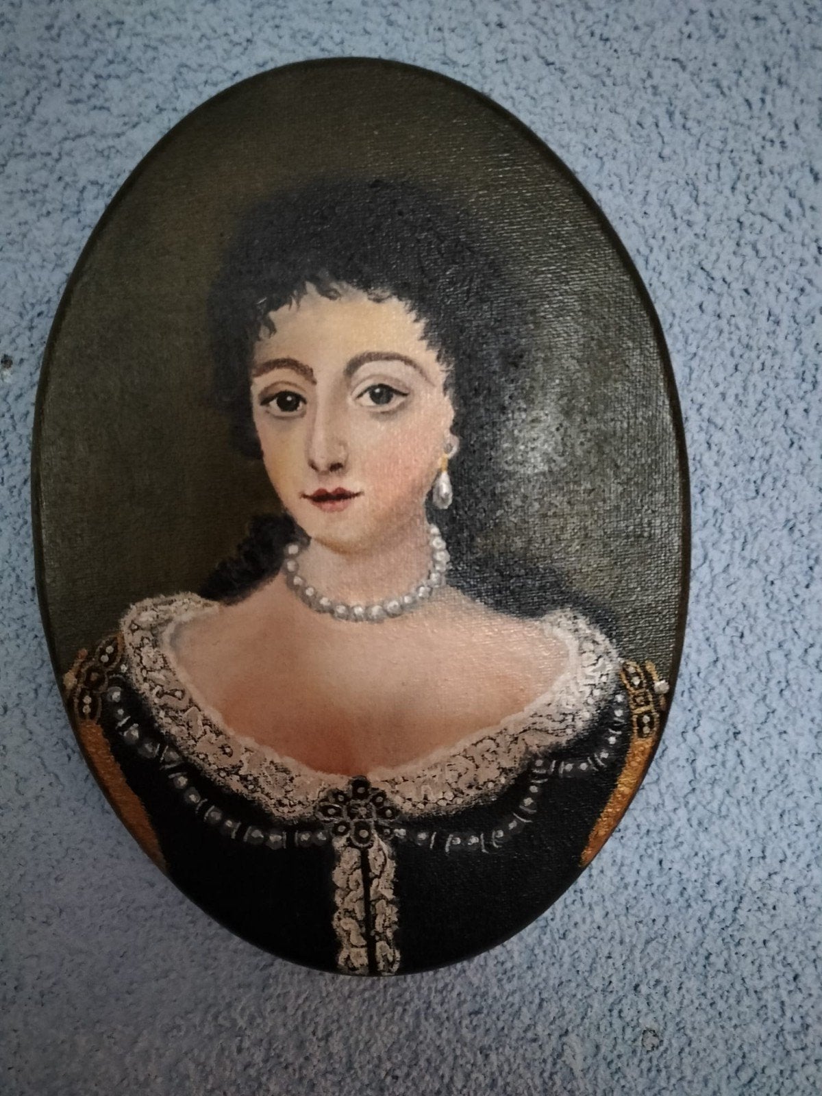 portret - olieverf schilderij - ovaal mini schilderijtje, Ophalen, Doek, Portret of Personen, Handgeschilderd