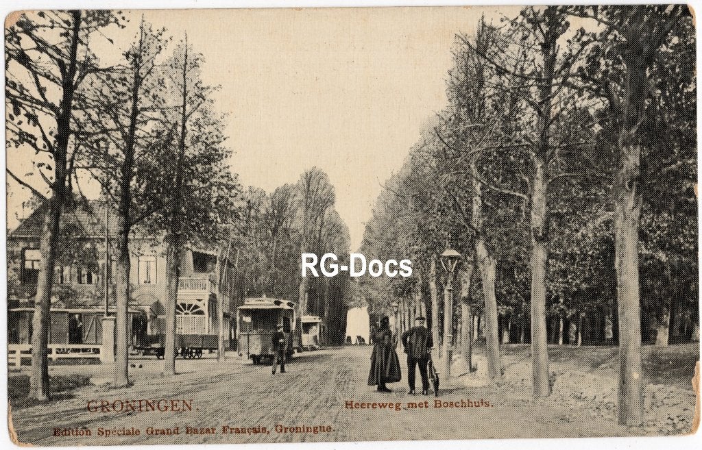 Ansichtkaart Briefkaart Tram Heereweg Groningen Boschhuis, Ophalen of Verzenden, Voor 1920, Ongelopen, Groningen