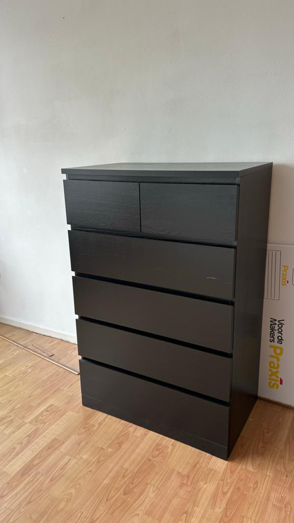 IKEA Malm ladekast, zwartbruin, Ophalen, 5 laden of meer, 100 tot 150 cm, 50 tot 100 cm