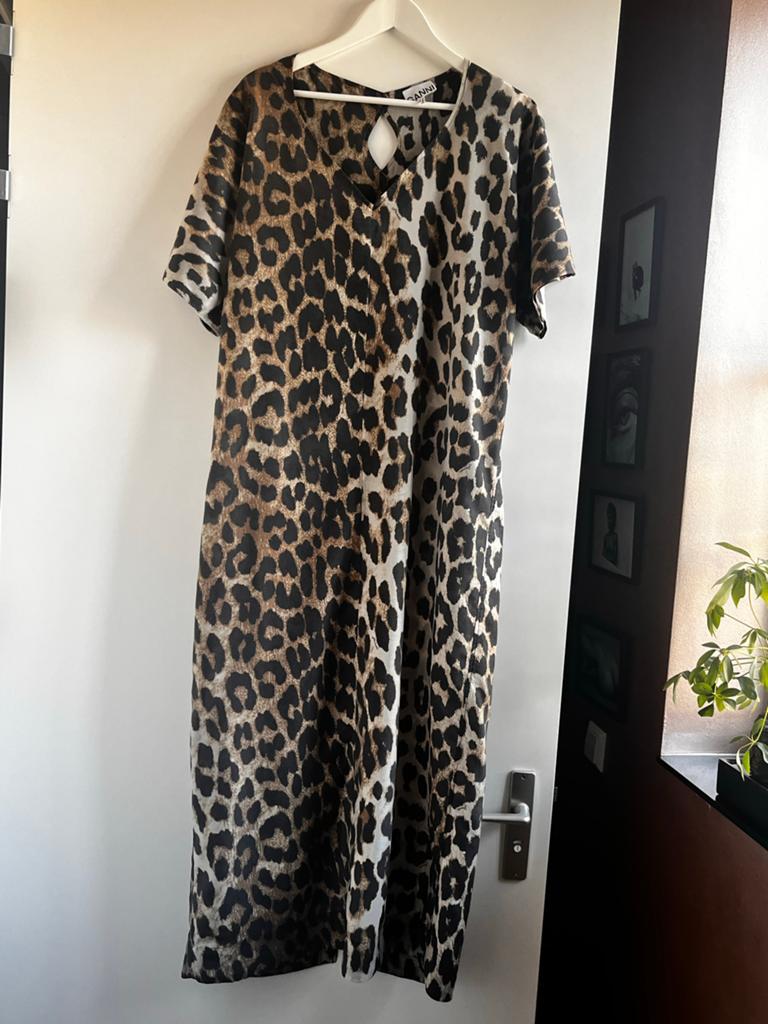 Ganni Leopard Print Maxi Jurk Maat 38, Maat 38/40 (M), Bruin, Ophalen of Verzenden, Zo goed als nieuw