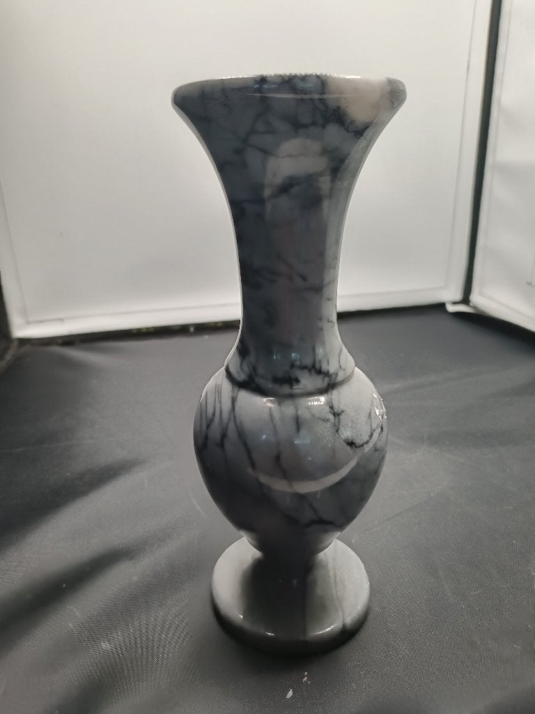 vintage marmeren vaas grijs/wit, 21 cm, Ophalen of Verzenden, Zo goed als nieuw, Grijs