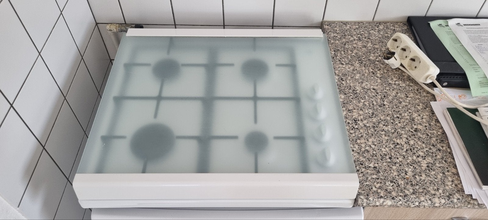 gaskookplaat met 4 pitten en glazen afdekplaat, Witgoed en Apparatuur, Ophalen, Gebruikt, 4 kookzones, Gas