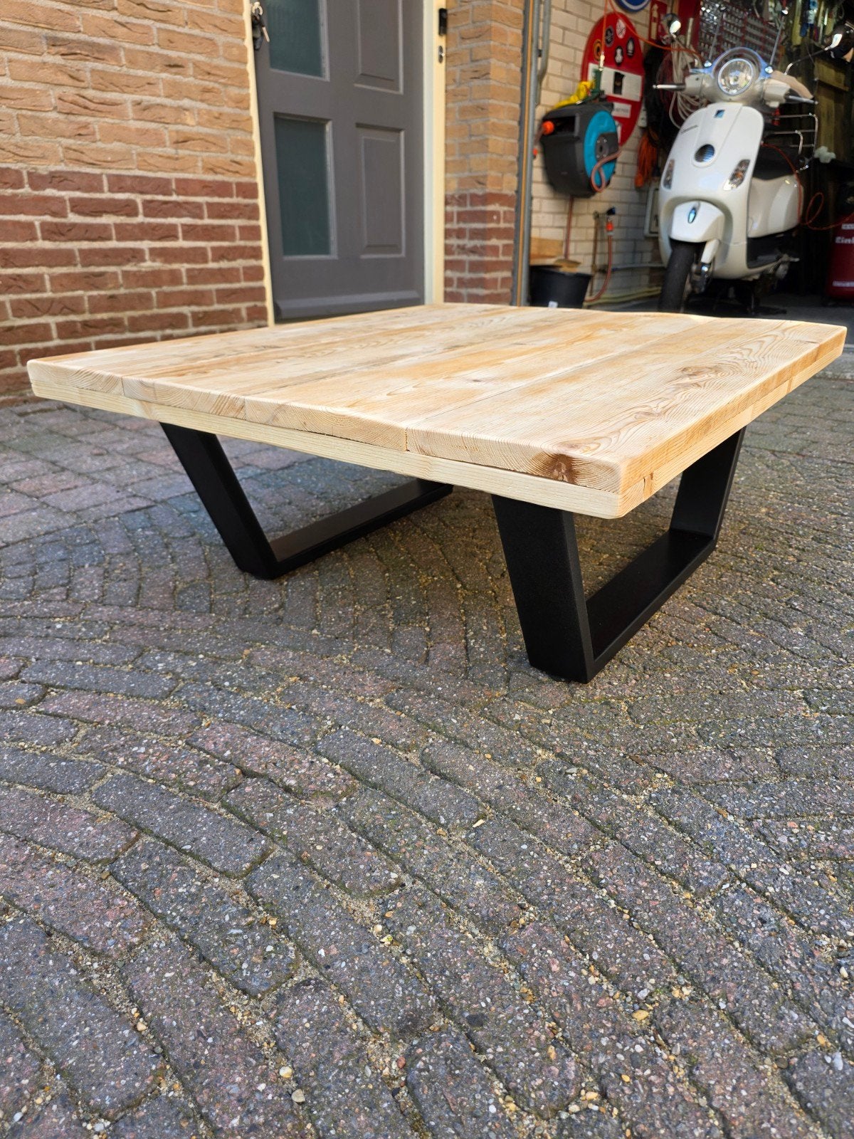 salontafel  voor buiten met stalen onderstel, Tuin en Terras, Ophalen, Rechthoekig, Hout