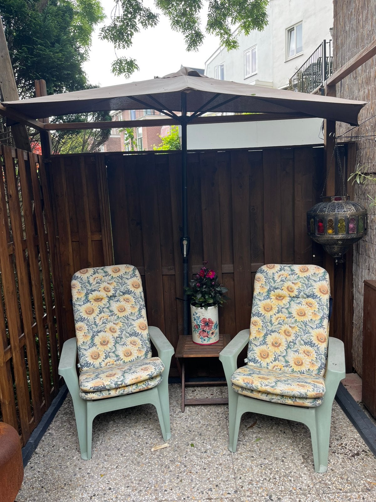 Halve parasol - taupe - 130x250, Ophalen, Zo goed als nieuw