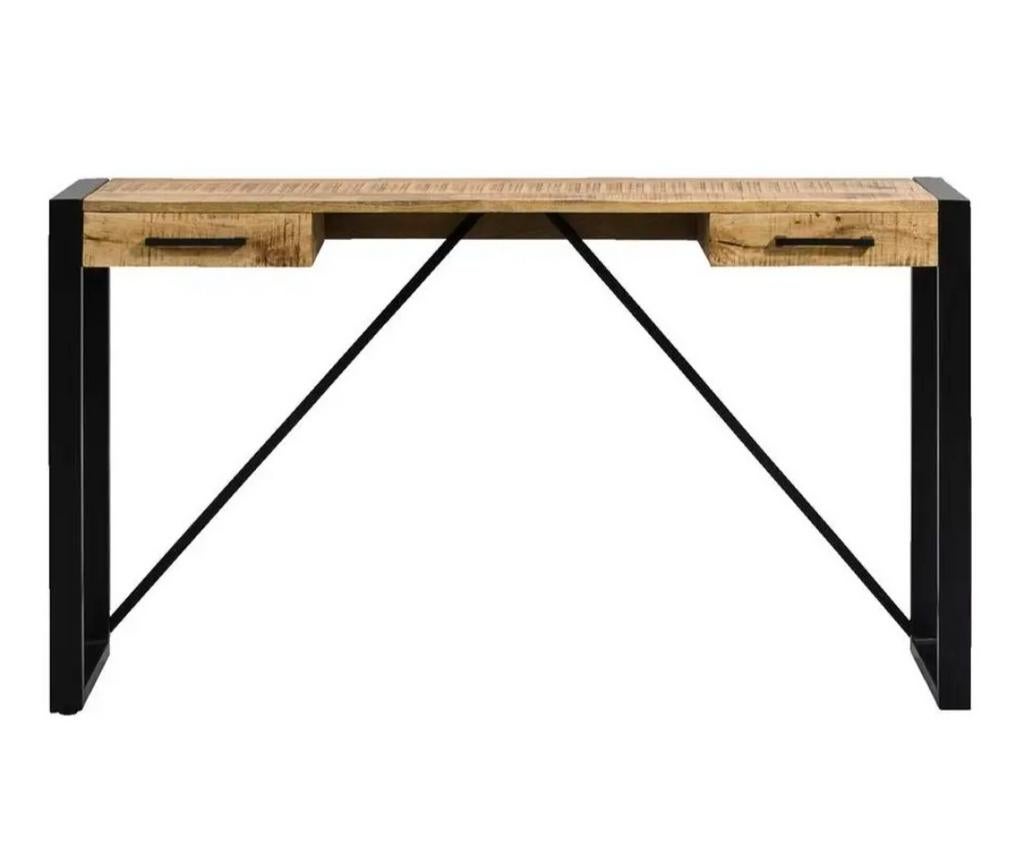 Kyan Bureau Hout Zwart Metaal 78x140x40 cm, Ophalen, Zwart, Hout, Zo goed als nieuw