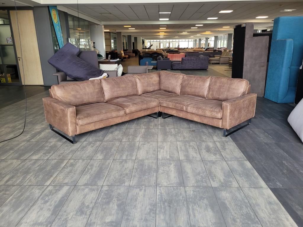 ❤️ VERKOCHT donkerbruine ecoleer hoekbank 295x250 BEZORGEN, Huis en Inrichting, Banken | Bankstellen, 250 tot 300 cm, Hoekbank