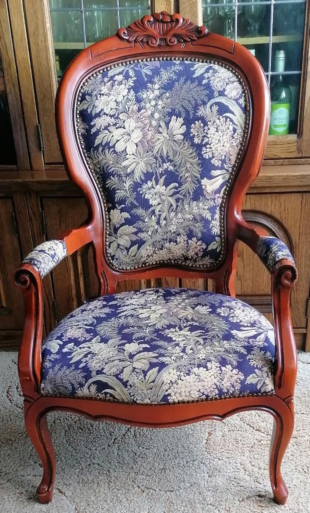 Antiek Franse fauteuil gebloemde bekleding € 135,00, Ophalen, Gebruikt, Minder dan 75 cm, Stof