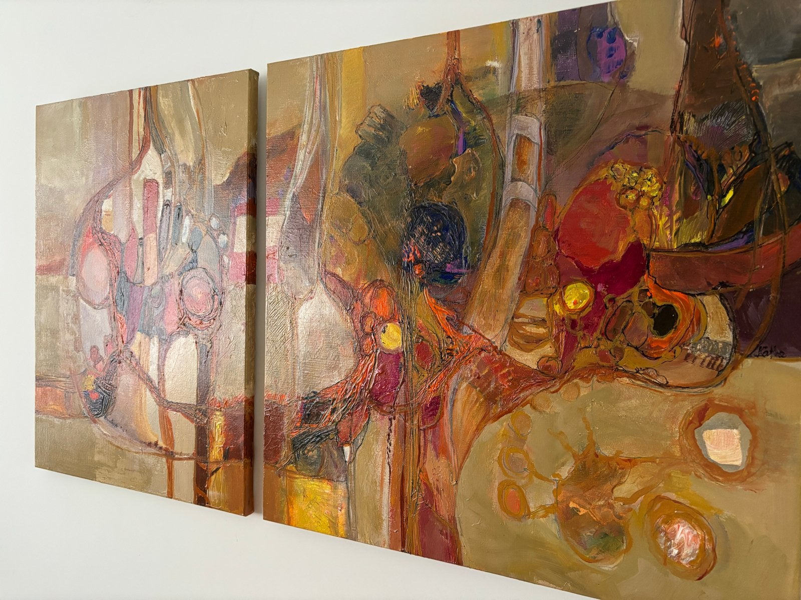 Abstracte schilderijen van Käthe Ruyssenaars (2 stuks), Ophalen