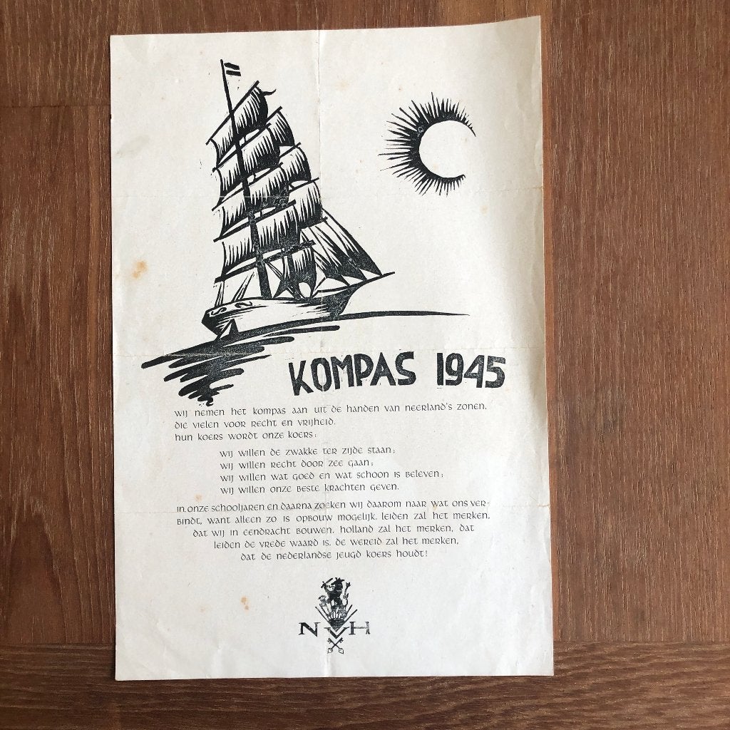 Leiden. Illegaal pamflet. Kompas 1945. Het gaat over zoeken, Verzenden, Overige soorten, Nederland, Boek of Tijdschrift