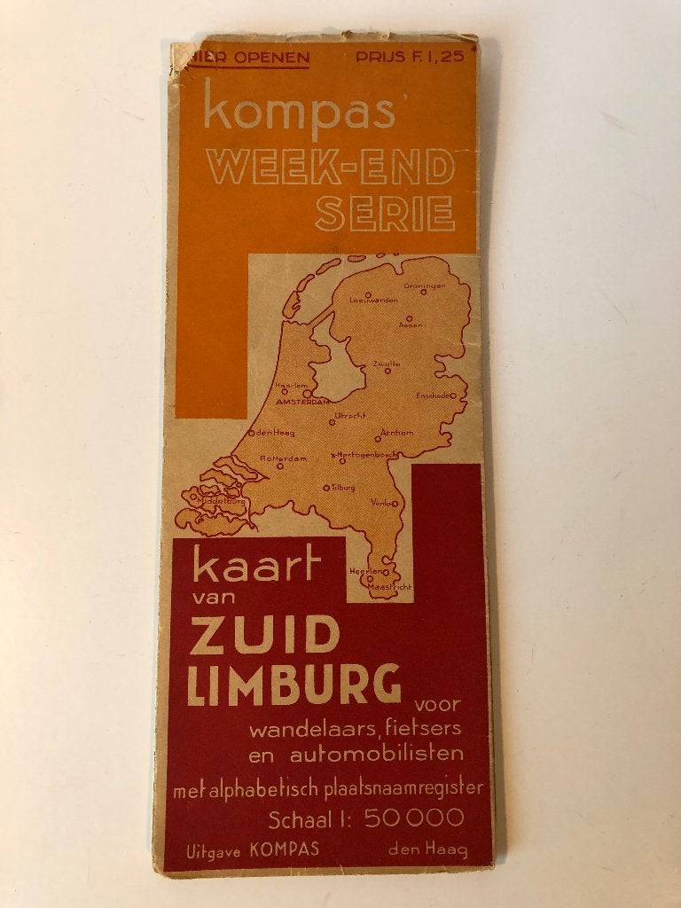 Kompas Week-end serie oude kaart van Zuid-Limburg, Gelezen, Ophalen of Verzenden, Landkaart, 1800 tot 2000