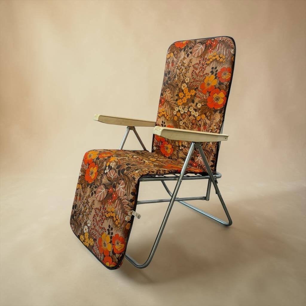 Vintage seventies tuinstoel / relax fauteuil / strandstoel, Ophalen, Gebruikt, Hout