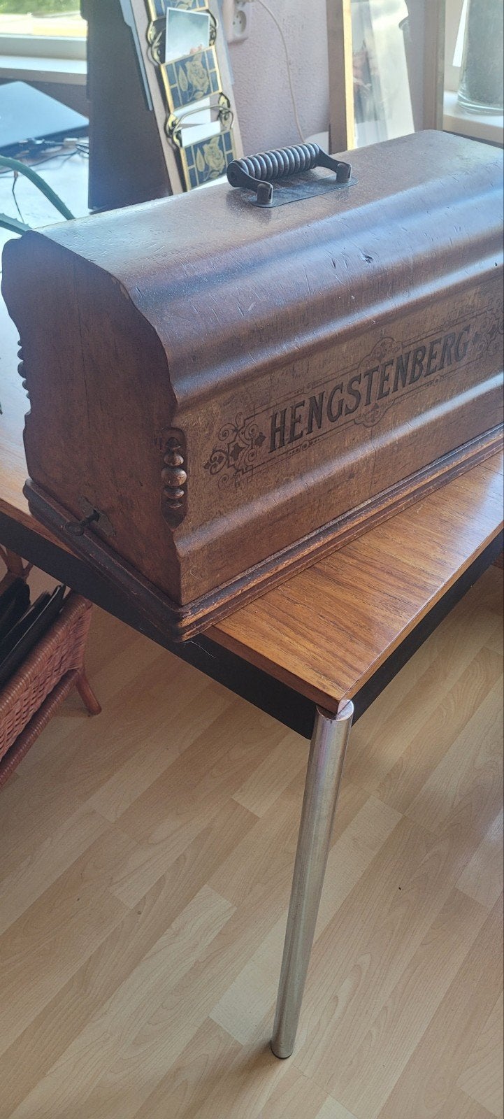 Antieke Hengstenberg Naaimachine met Houten Kap, Ophalen of Verzenden