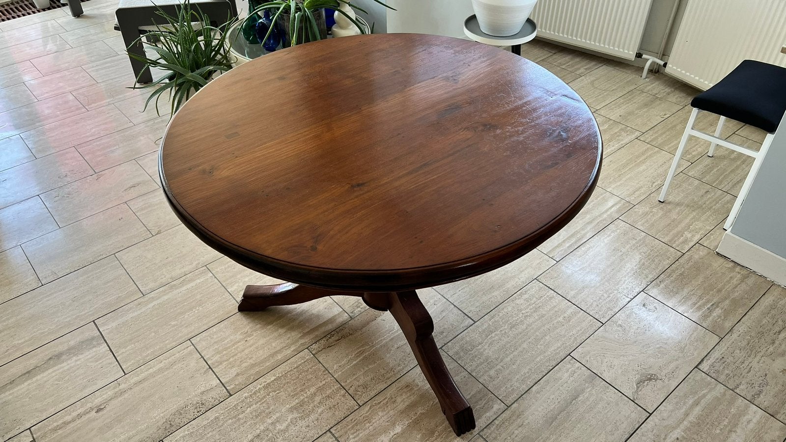 Ronde kersenhouten tafel 120cm kolompoot klassiek antiek, Huis en Inrichting, Tafels | Eettafels, 100 tot 150 cm, Rond, Ophalen of Verzenden
