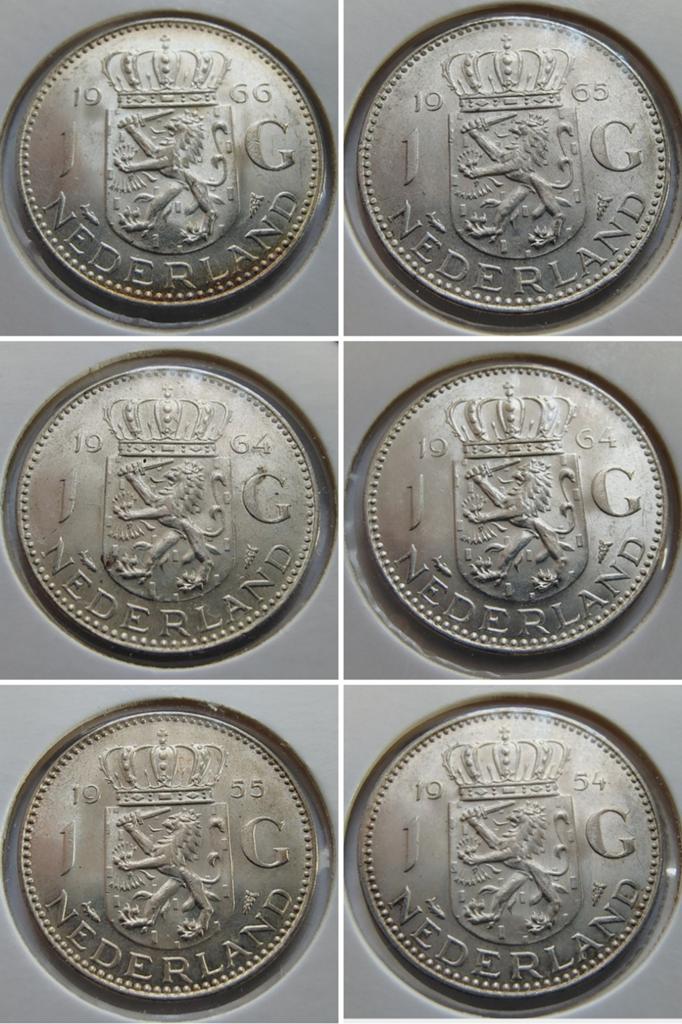 6 x 1 gulden Juliana, 1 gulden, Koningin Juliana, Zilver, Ophalen of Verzenden