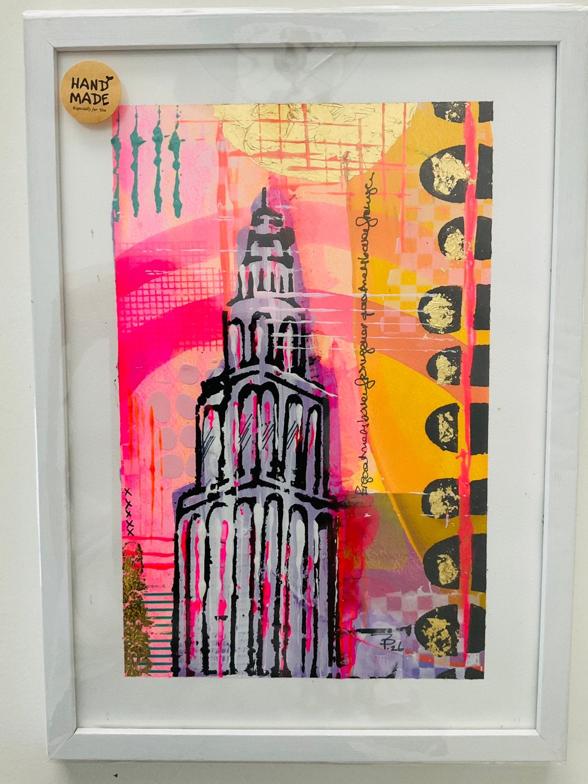 Martinitoren, schildering in lijst, Ophalen of Verzenden, Minder dan 50 cm, Schilderij