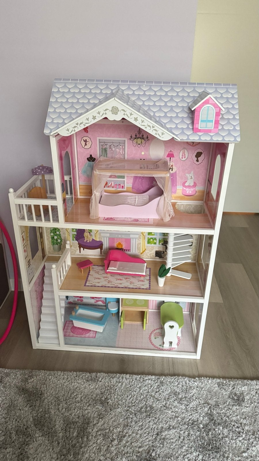 Groot Houten Poppenhuis met Meubels, Kinderen en Baby's, Speelgoed | Poppenhuizen, Ophalen, Zo goed als nieuw, Poppenhuis