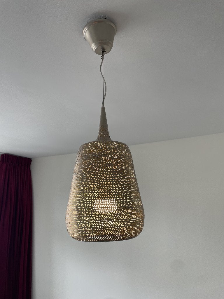 Oosterse Hanglamp / Marokkaanse Gaatjeslamp (Zilver), Ophalen, E27 (groot), Zo goed als nieuw, Oosters, Marokkaanse
