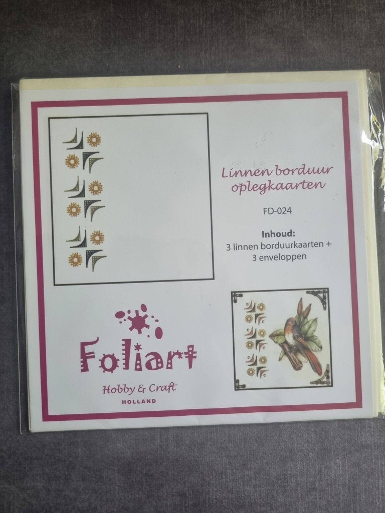 nieuw 3 linnen borduur oplegkaarten met envelop (goed doel), Ophalen of Verzenden, Nieuw, Handborduren, Borduurpakket
