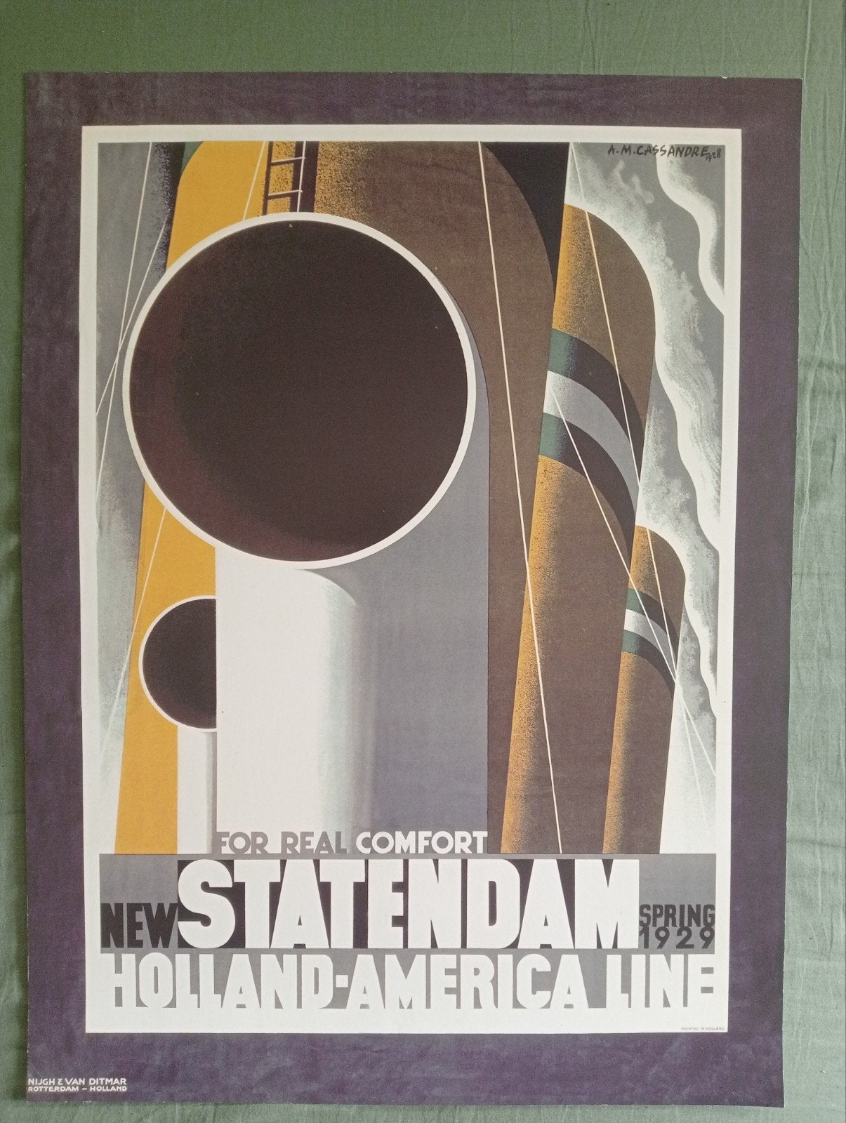 Art Deco  'New Statendam' Holland-America Line 40x60c, Ophalen of Verzenden, A1 t/m A3, Reclame, Rechthoekig Staand