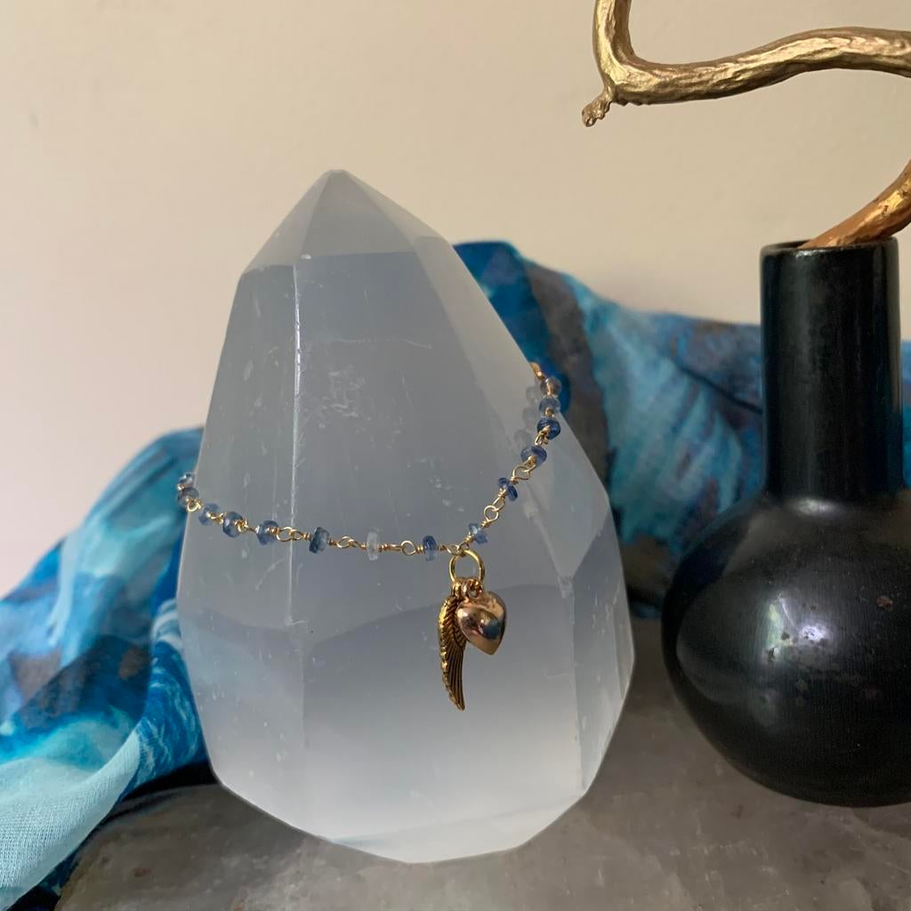 Kyaniet zilver beschermt aura straling geluk harmonie magie, Met bedels of kralen, Blauw, Nieuw, Ophalen of Verzenden