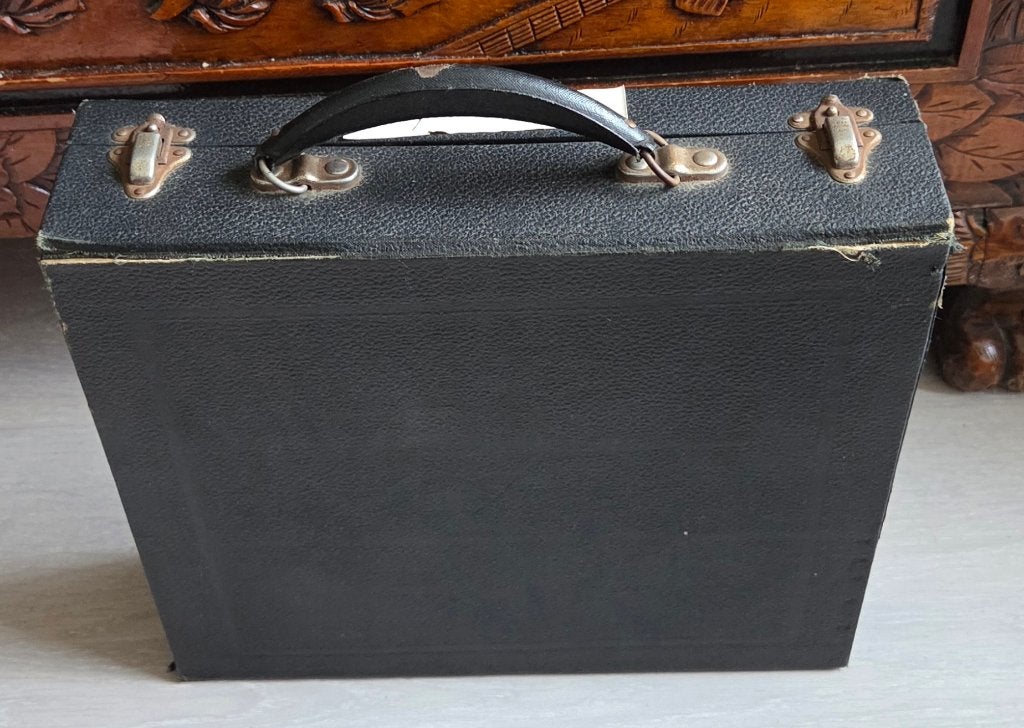 Vintage LP koffer in zwart. (6) Afmetingen: Breedte 30 cm, Ophalen of Verzenden, Gebruikt