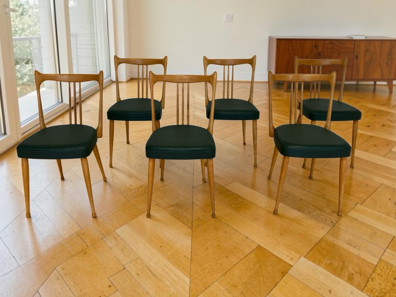 Set van 6 Stevens Mid-Century eetkamerstoelen, beukenhout, Ophalen