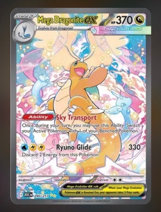 Mega Dragonite EX Pokémon Kaart - Zeldzaam Foil, Ophalen of Verzenden, Zo goed als nieuw, Losse kaart, Foil