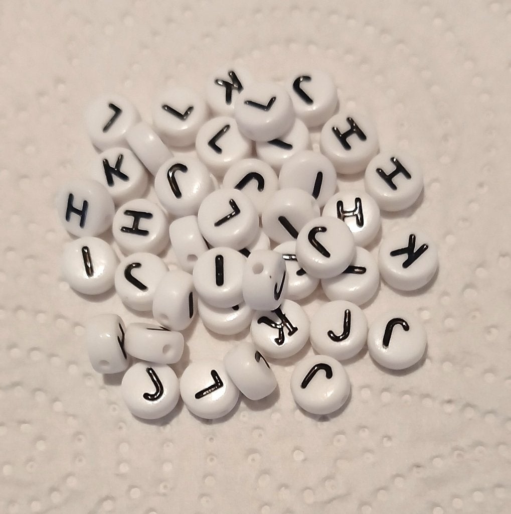Letterkralen- 6 mm rond, wit-zwart: zie tekst, Verzenden, Nieuw, Kraal
