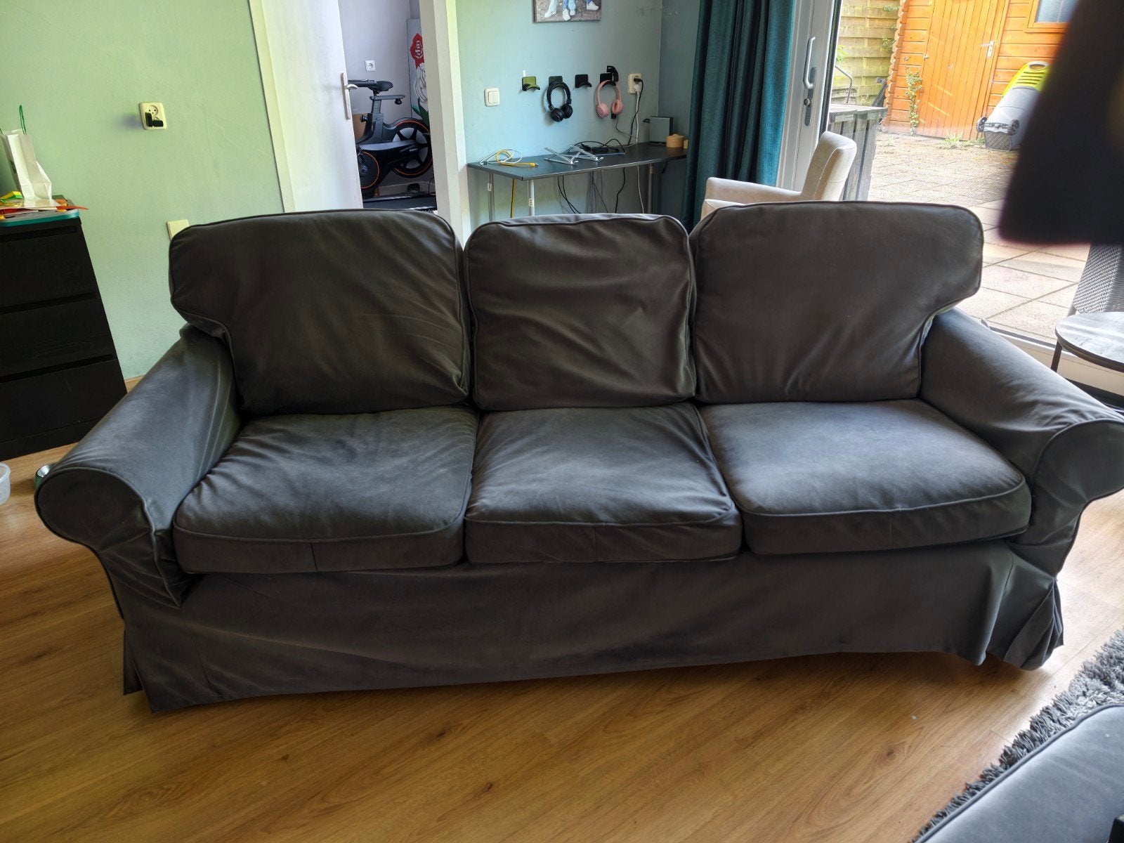 Ikea ektorp driezitsbank - Grijs, Ophalen, Gebruikt, Driepersoons, 75 tot 100 cm