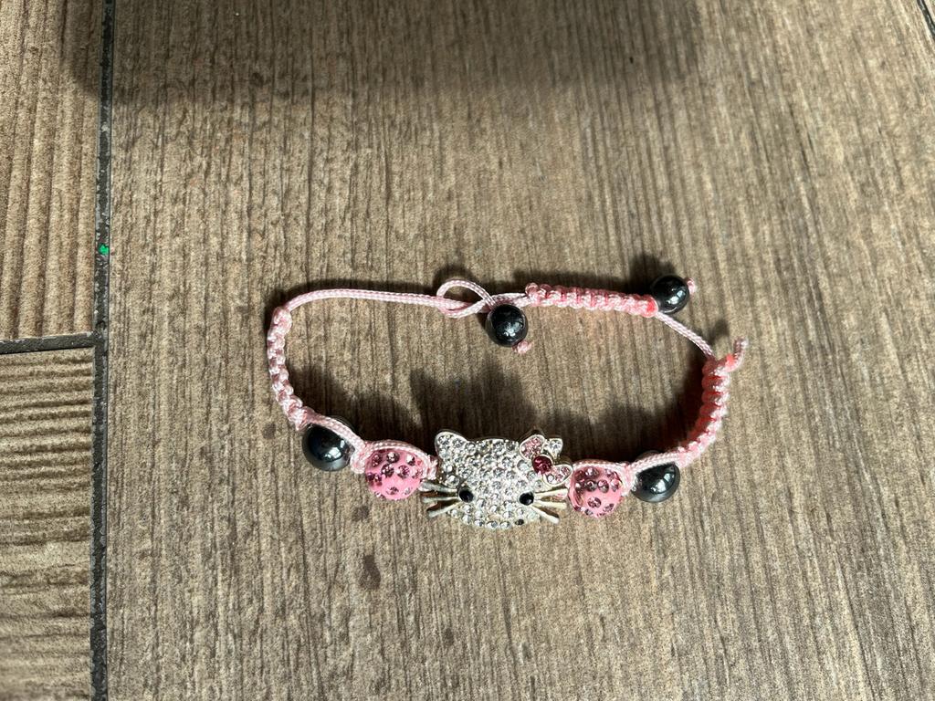 Hello Kitty Armband met Strass en Kralen, Sieraden, Tassen en Uiterlijk, Ophalen of Verzenden, Gebruikt, Roze, Armband