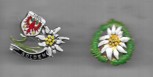2 EDELWEISS SOLDEN TIROL VERSCHILLENDE BROCHES, Ophalen of Verzenden, Gebruikt, Stad of Land, Speldje of Pin
