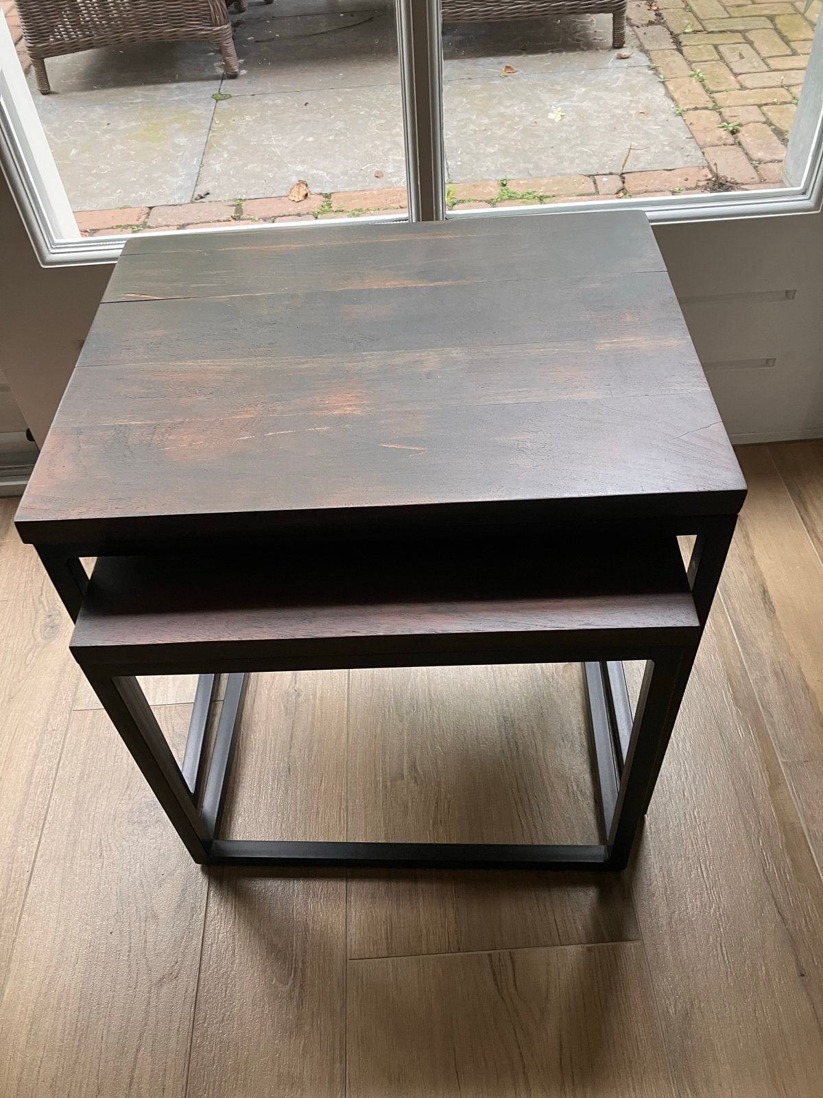 Set van 2 bijzettafels - Hout en Metaal, Ophalen, Minder dan 45 cm, Minder dan 55 cm, Gebruikt