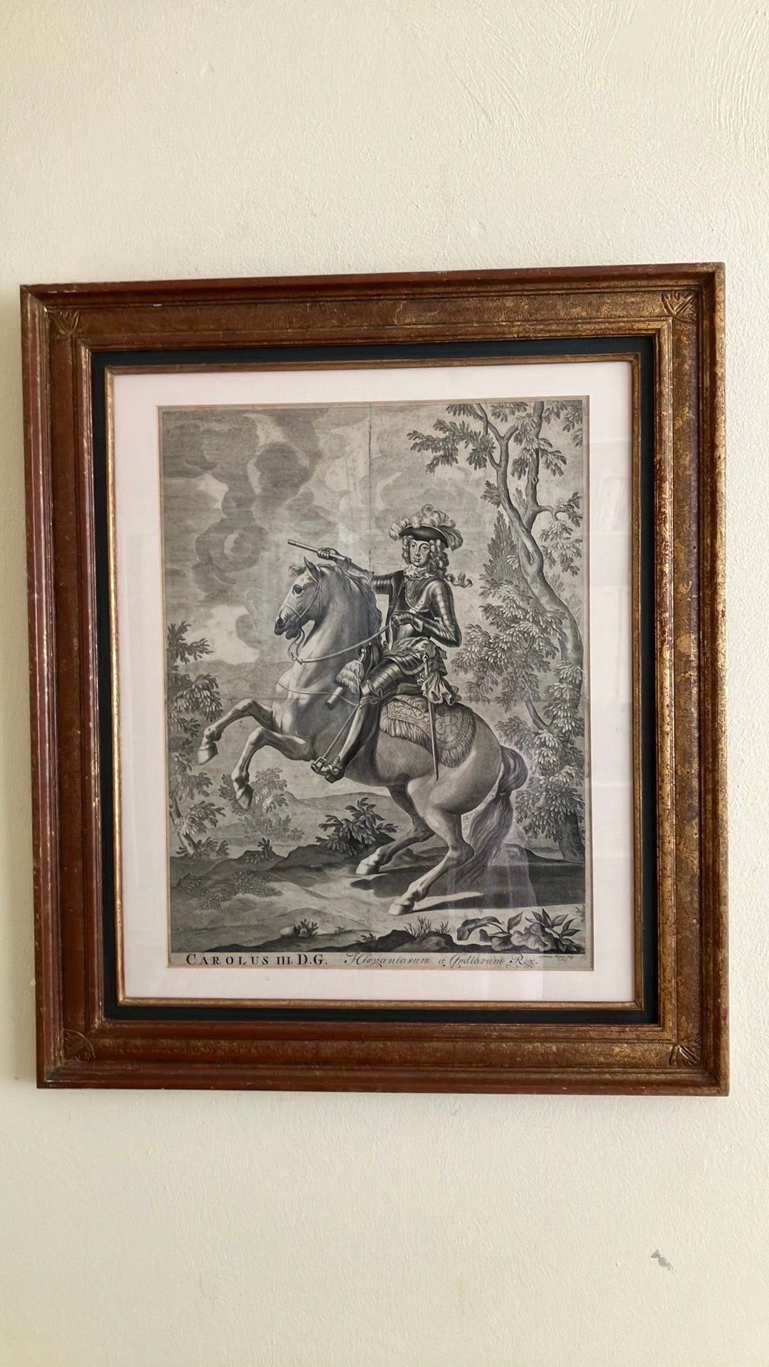 Gravure Carolus III, Hispaniarum et Indiarum  Rex, Antiek en Kunst, Ophalen, Portret, Gravure, Met tekst