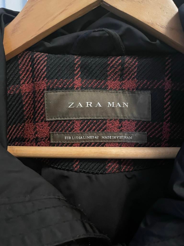 Zara Man geruit jack met capuchon - Maat L, Ophalen, Zo goed als nieuw, Maat 52/54 (L), Zwart