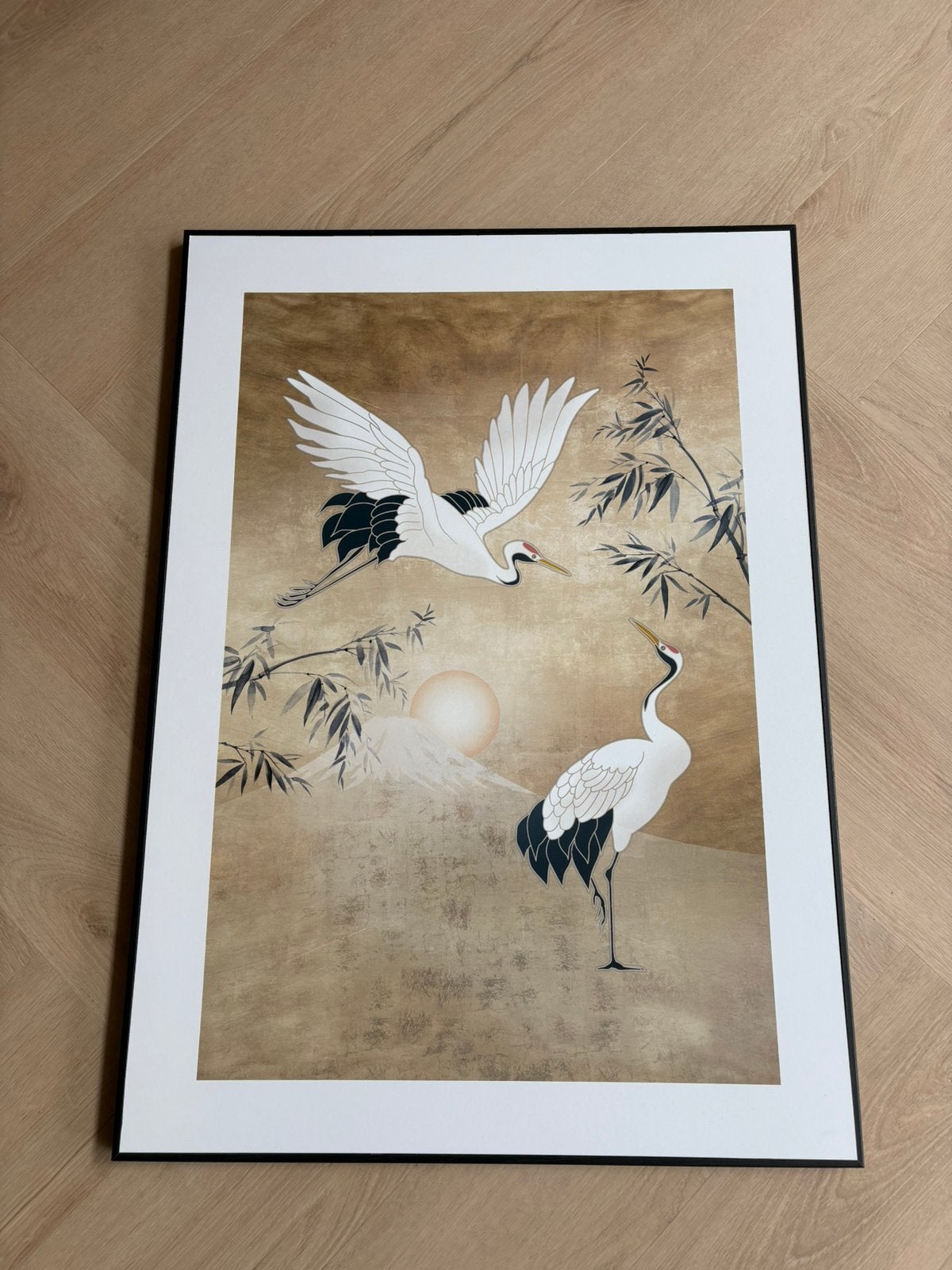 Schilderij kraanvogels 70x50 cm, Ophalen, Zo goed als nieuw, Hout