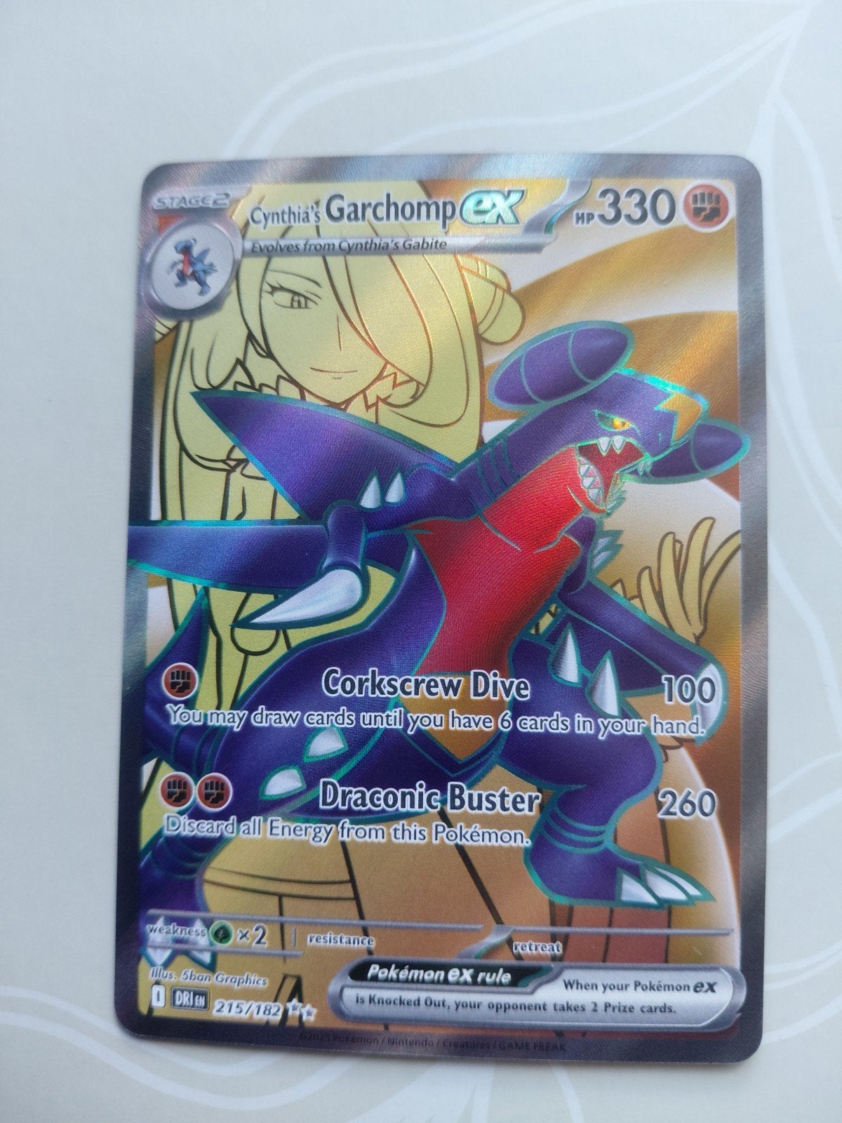 Cynthia Garchomp 215/182, Hobby en Vrije tijd, Verzamelkaartspellen | Pokémon, Ophalen of Verzenden, Zo goed als nieuw, Losse kaart