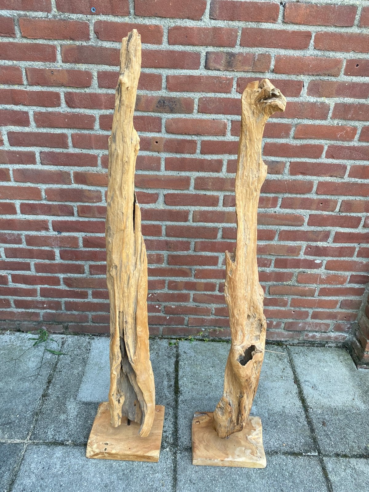 2 houten sculpturen drijfhout/teaklook 1.30 hoog, Ophalen of Verzenden, 1 meter - 2 meter