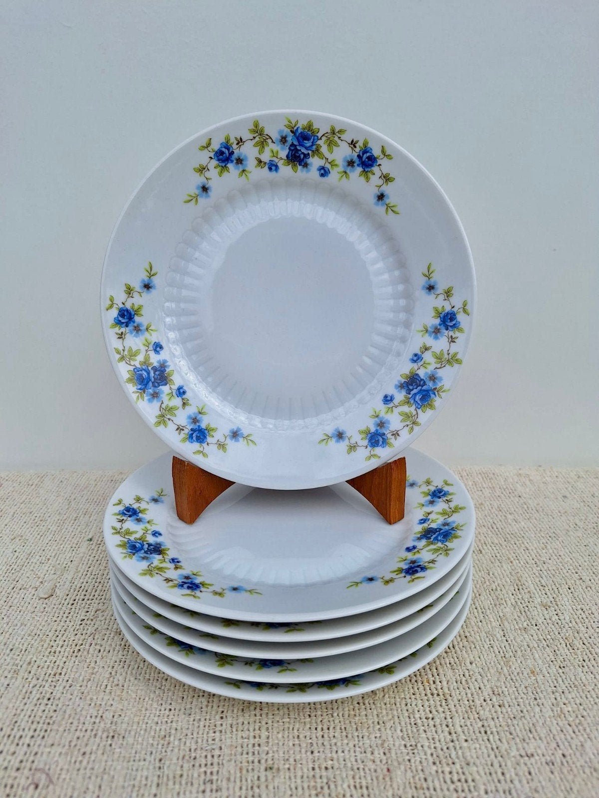 vintage borden Mitterteich Bavaria blauw bloemetjes decor, Antiek en Kunst, Ophalen of Verzenden