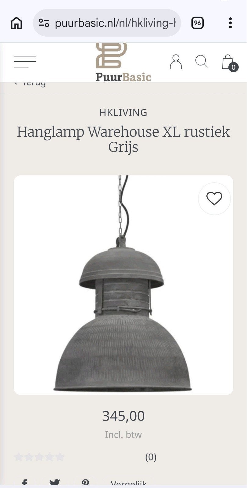 HKliving Hanglamp Warehouse XL Rustiek Grijs, Ophalen, Overige fittingen, Zo goed als nieuw, Metaal
