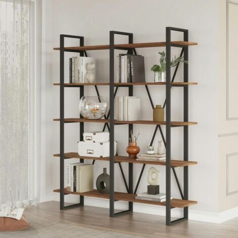 Boekenrek met 5 Planken – Bruin/Zwart Design Wandkast, Ophalen, 50 tot 100 cm, Zo goed als nieuw, 150 tot 200 cm