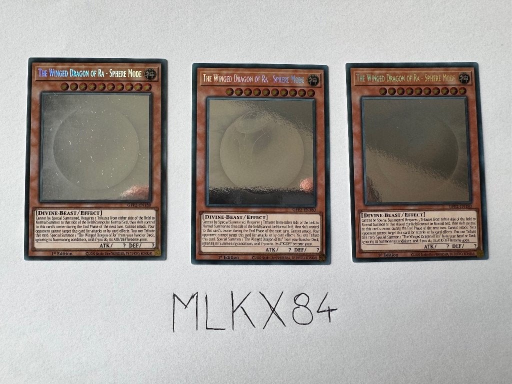 YuGiOh - Winged Dragon of Ra - Sphere Mode - Ghost Rare, Ophalen, Zo goed als nieuw, Meerdere kaarten, Foil