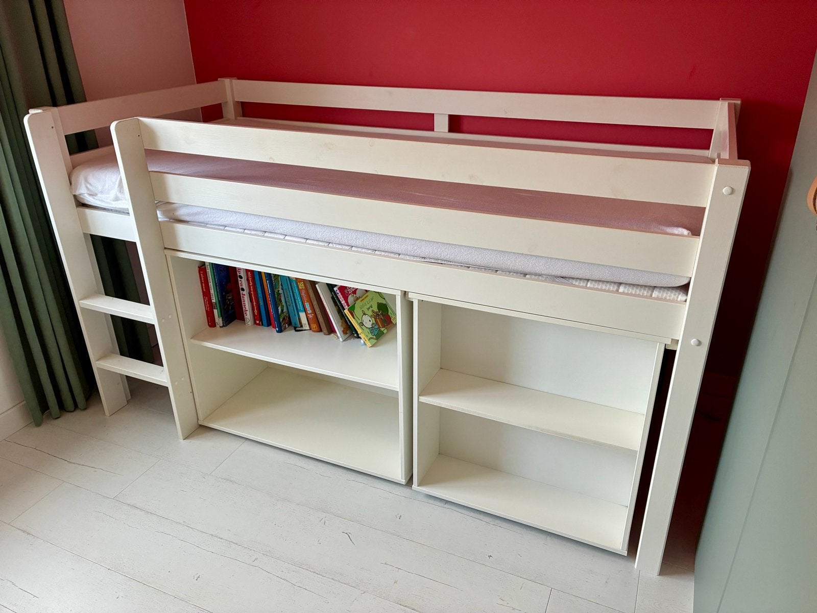 Vipack Pino halfhoogslaper wit met bureau en kast, Ophalen, Gebruikt, 90 cm, Eenpersoons