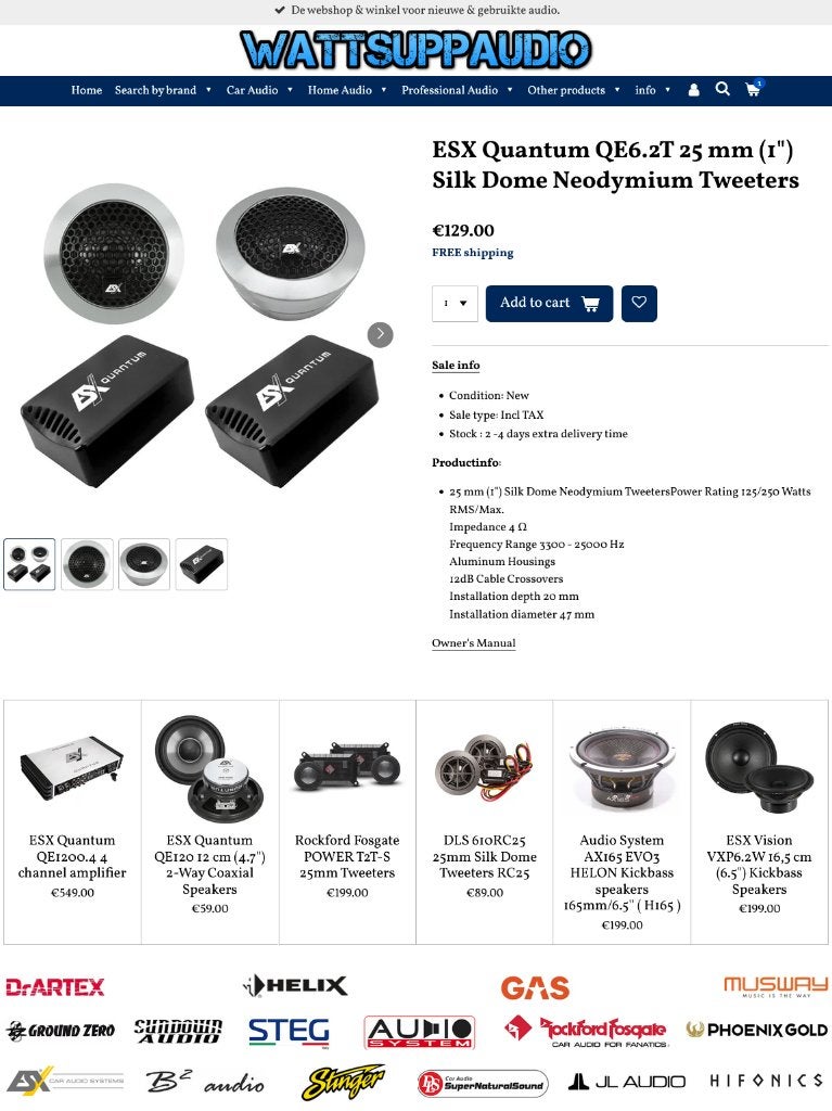 ESX Quantum QE6.2T 25 mm (1") Silk Dome Neodymium Tweeters, Audio Design, Nieuw, Am Breilingsweg 3, 76709 Kronau, Duitsland, Ophalen of Verzenden
