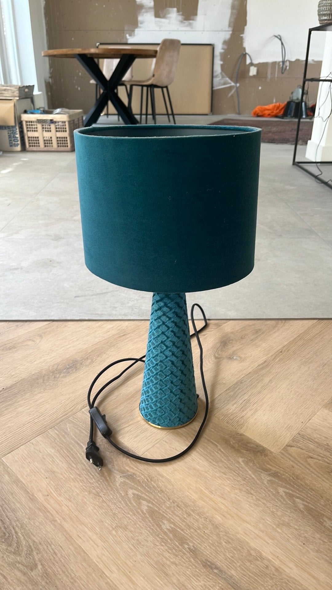 Mooie lamp azuurblauw of turquoise, Goud, Ophalen, Zo goed als nieuw