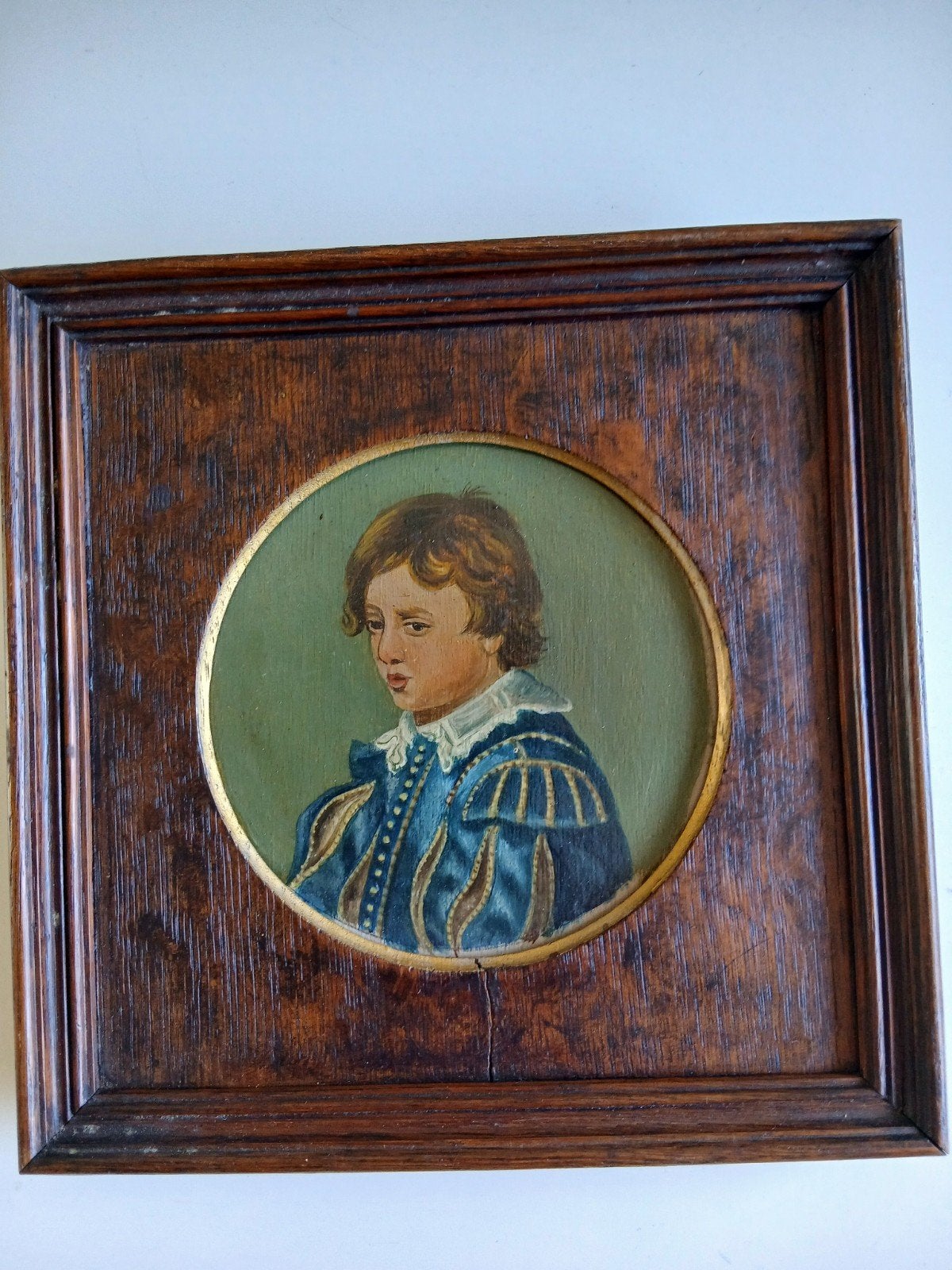 Antiek portret olieverf schilderij op paneel, Ophalen of Verzenden